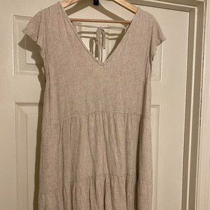 Abercrombie Cream Linen-blend Flutter-sleeve Mini Dress - Medium Tall sizing